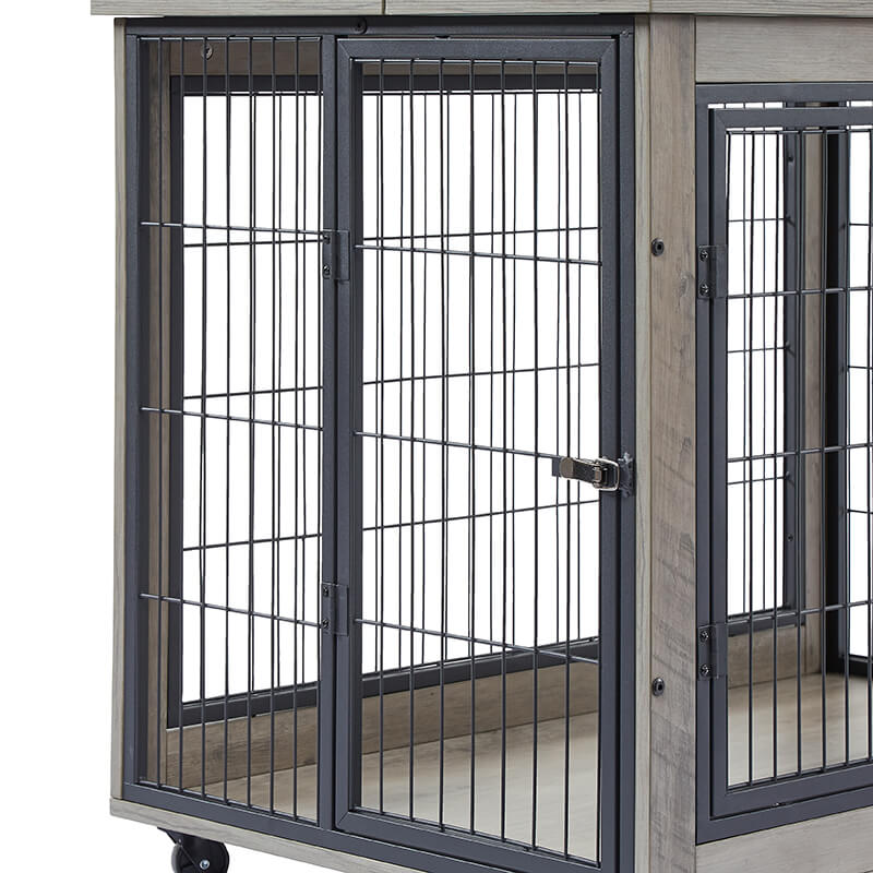 31.5 Gray Furniture-Style Dog Crate on Wheels