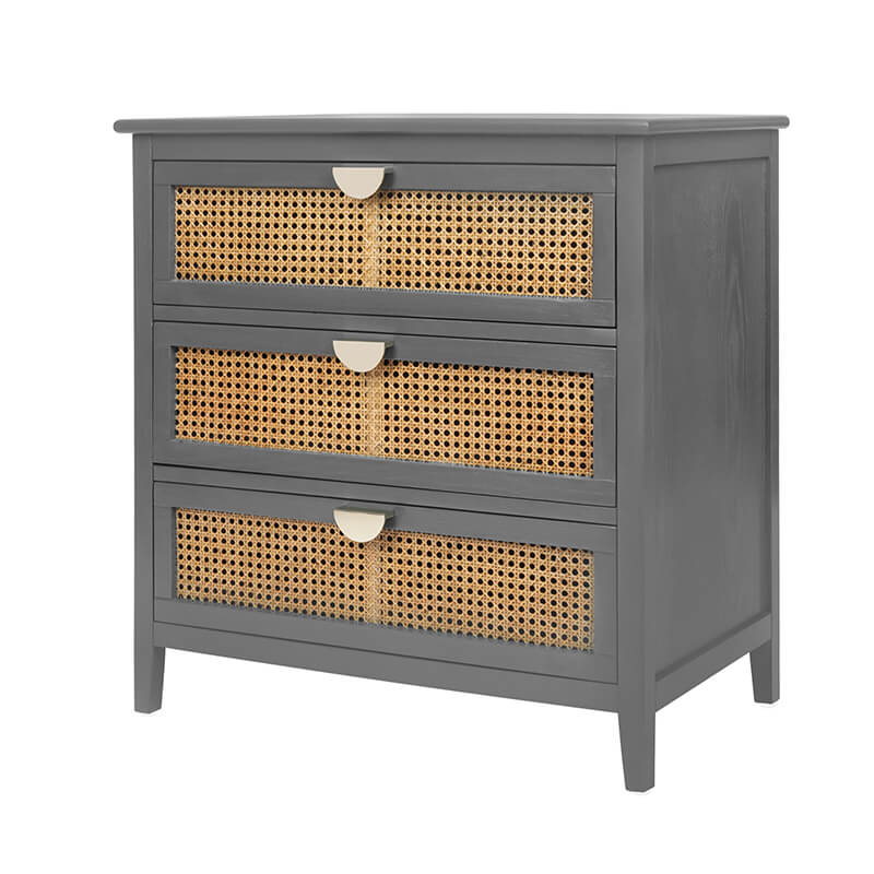 31.5" Gray Rattan Cabinet with 3 Drawers and Metal Handle