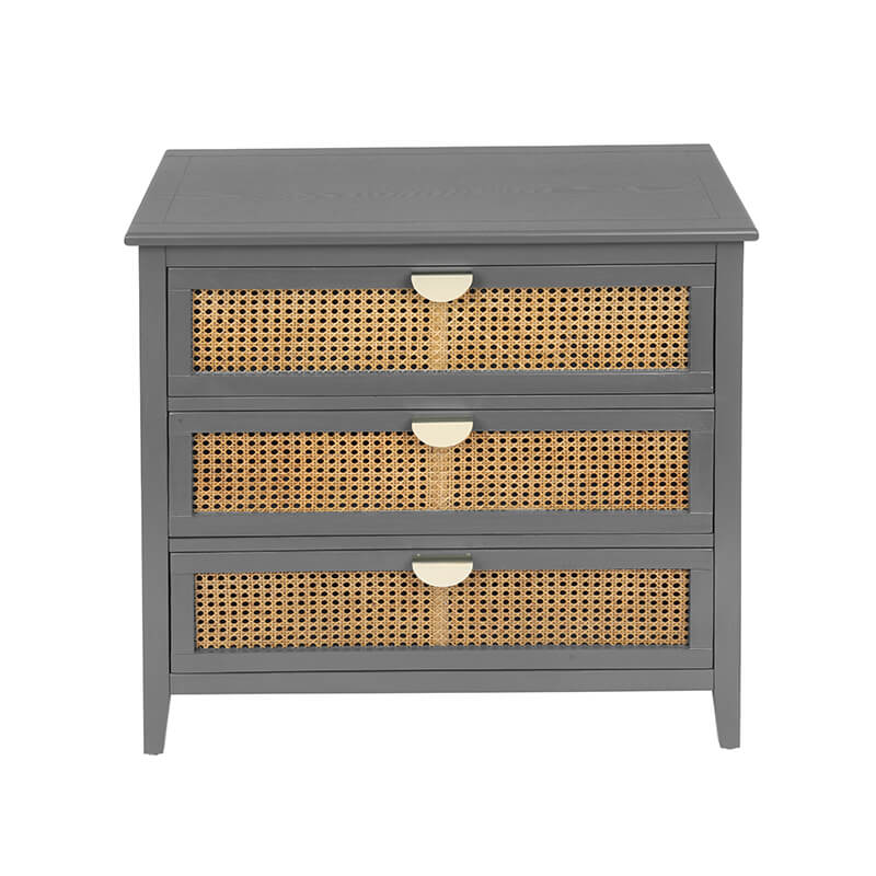 31.5" Gray Rattan Cabinet with 3 Drawers and Metal Handle