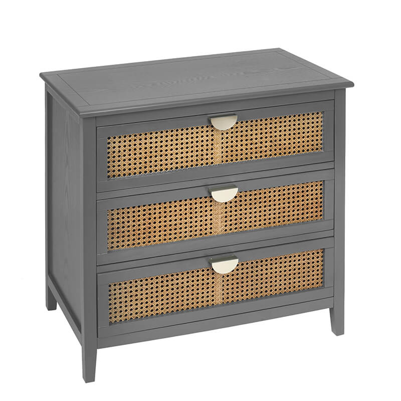 31.5" Gray Rattan Cabinet with 3 Drawers and Metal Handle