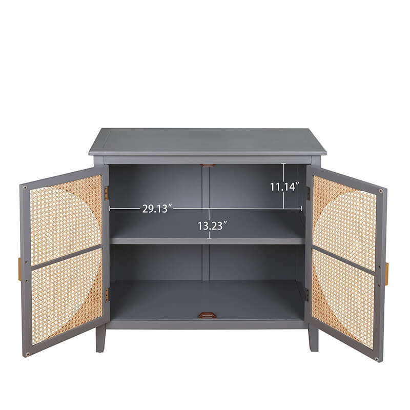 31.5" Gray Rattan Cabinet with Semicircle Doors