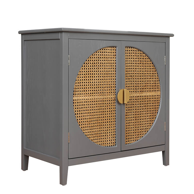 31.5" Gray Rattan Cabinet with Semicircle Doors