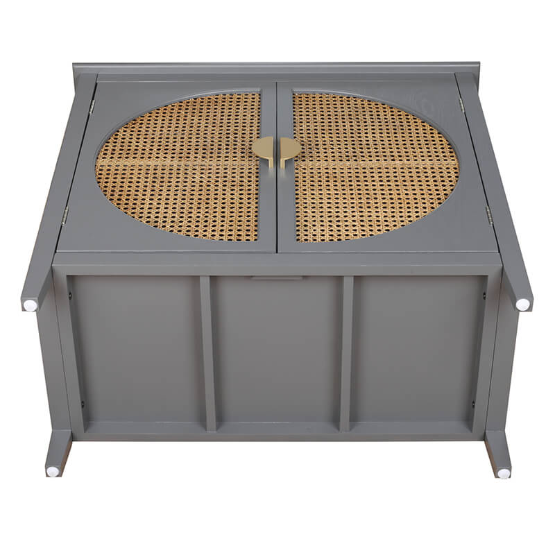 31.5" Gray Rattan Cabinet with Semicircle Doors