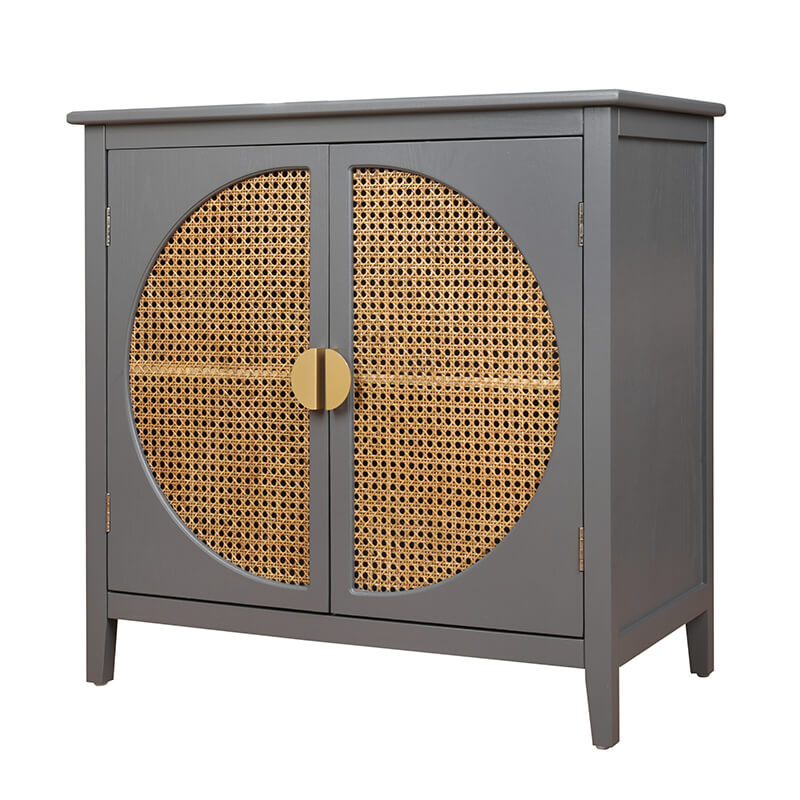 31.5" Gray Rattan Cabinet with Semicircle Doors