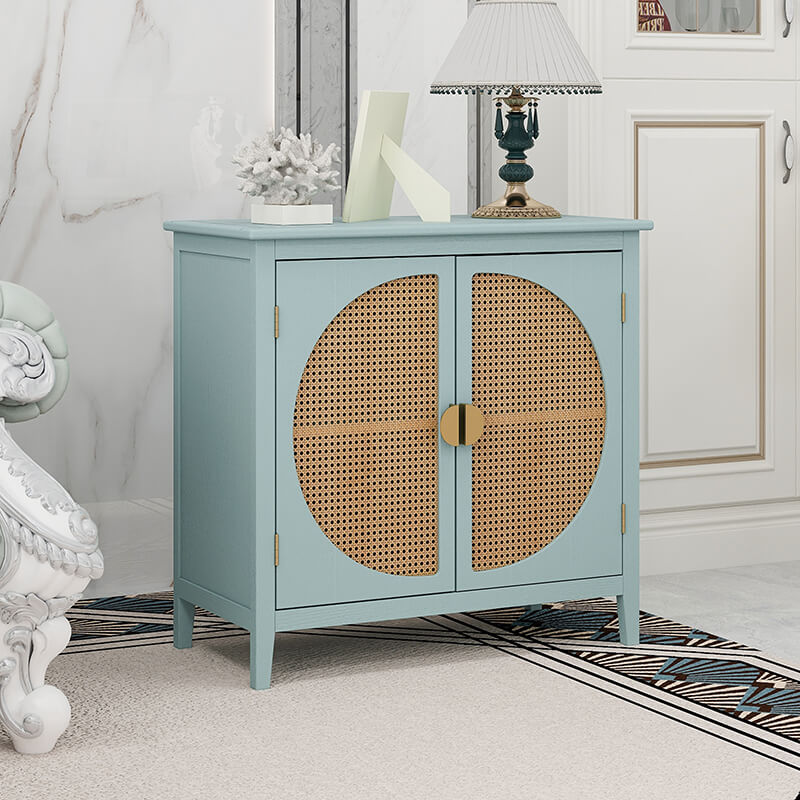 31.5" Light Green Rattan Cabinet with Semicircle Doors