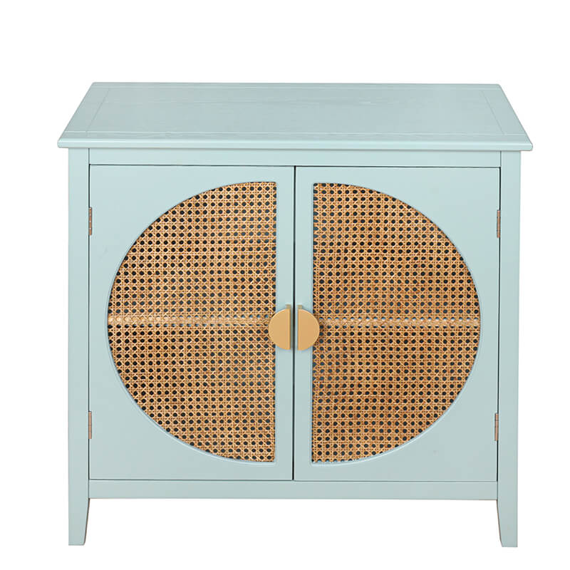 31.5" Light Green Rattan Cabinet with Semicircle Doors