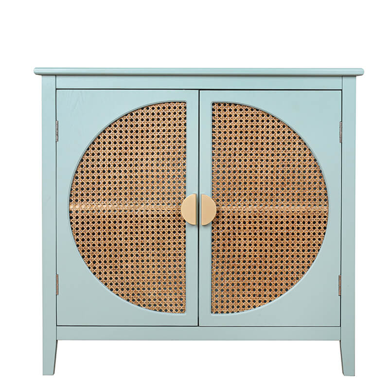 31.5" Light Green Rattan Cabinet with Semicircle Doors