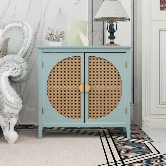 31.5" Light Green Rattan Cabinet with Semicircle Doors