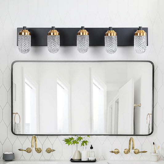 31.5" Modern Black Gold 5-LED Bulbs Crystal Glass Bathroom Vanity Light