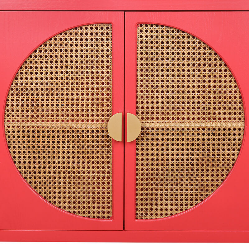 31.5" Red Rattan Cabinet with Semicircle Doors