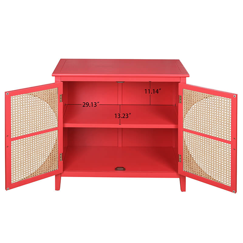 31.5" Red Rattan Cabinet with Semicircle Doors