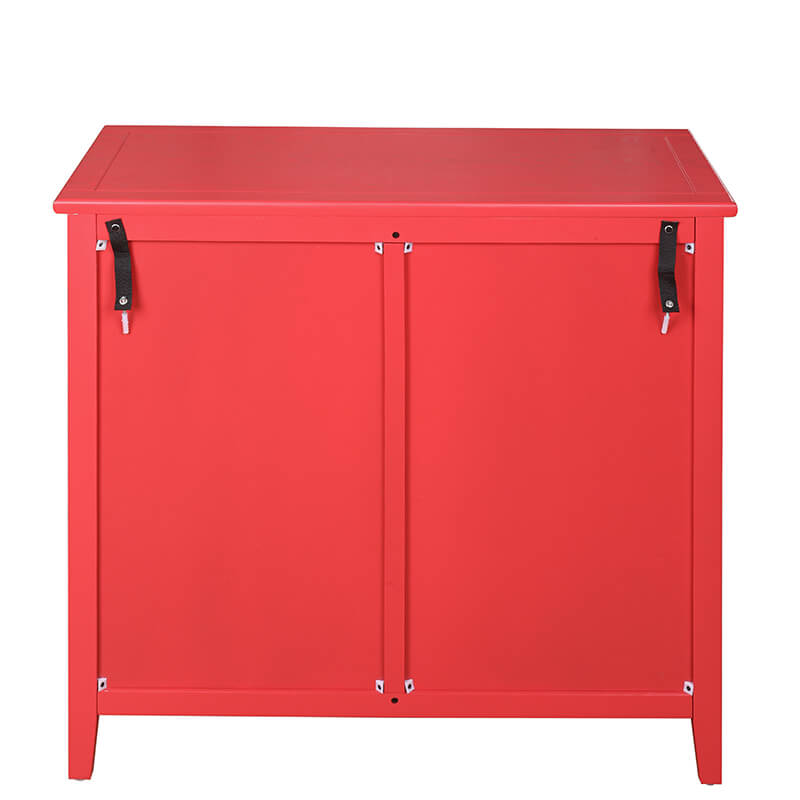 31.5" Red Rattan Cabinet with Semicircle Doors