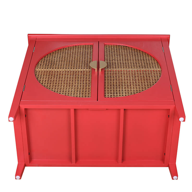 31.5" Red Rattan Cabinet with Semicircle Doors