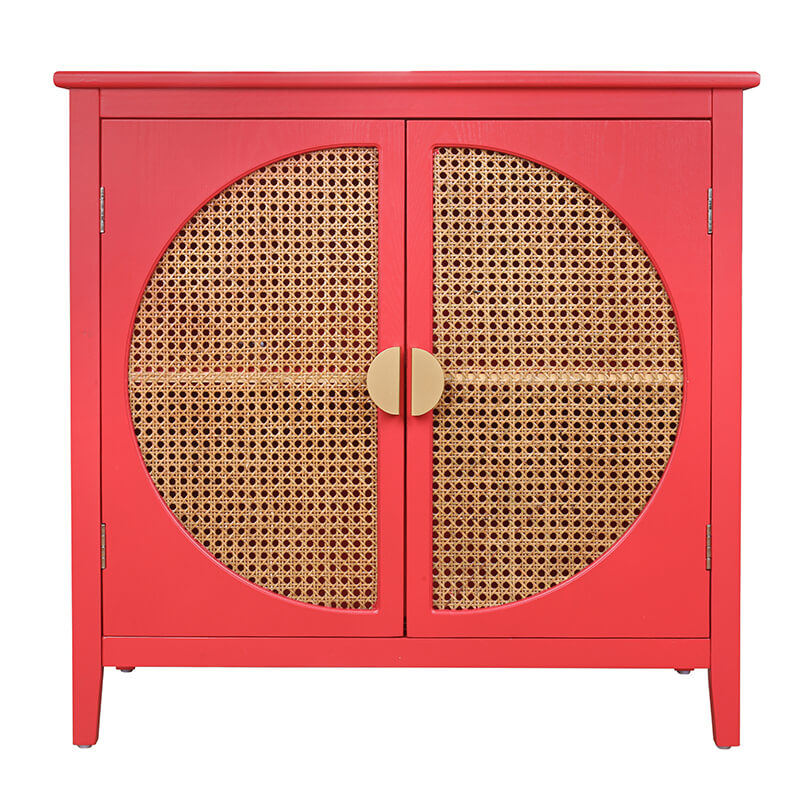 31.5" Red Rattan Cabinet with Semicircle Doors