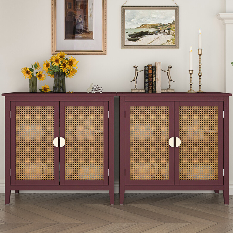 31.5" Red Rattan Sideboard Storage Cabinet with Two Doors