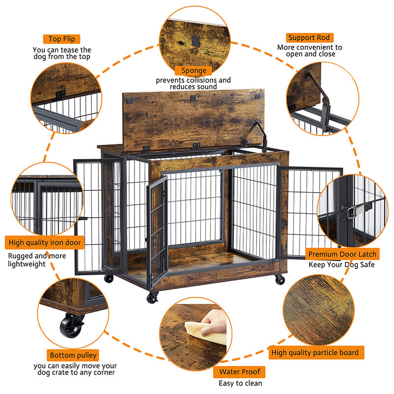 31.5" Rustic Brown Furniture-Style Dog Crate 