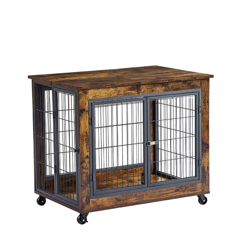 31.5" Rustic Brown Furniture-Style Dog Crate 