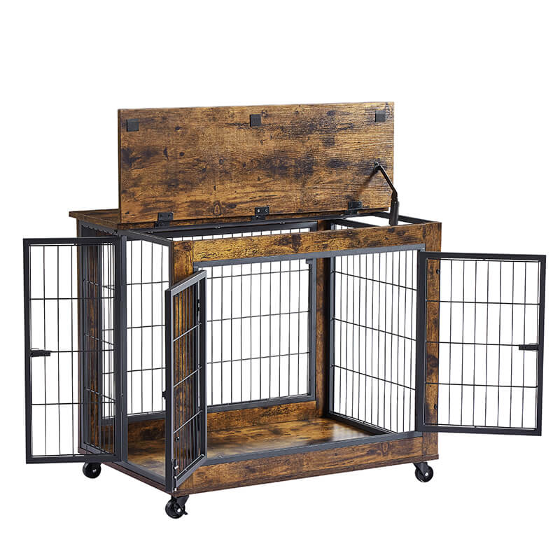 31.5" Rustic Brown Furniture-Style Dog Crate 