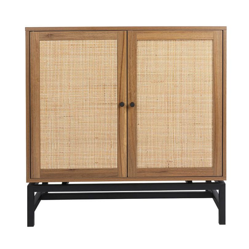 31.5" Walnut 2-Door Rattan Cabinet - Set of 2