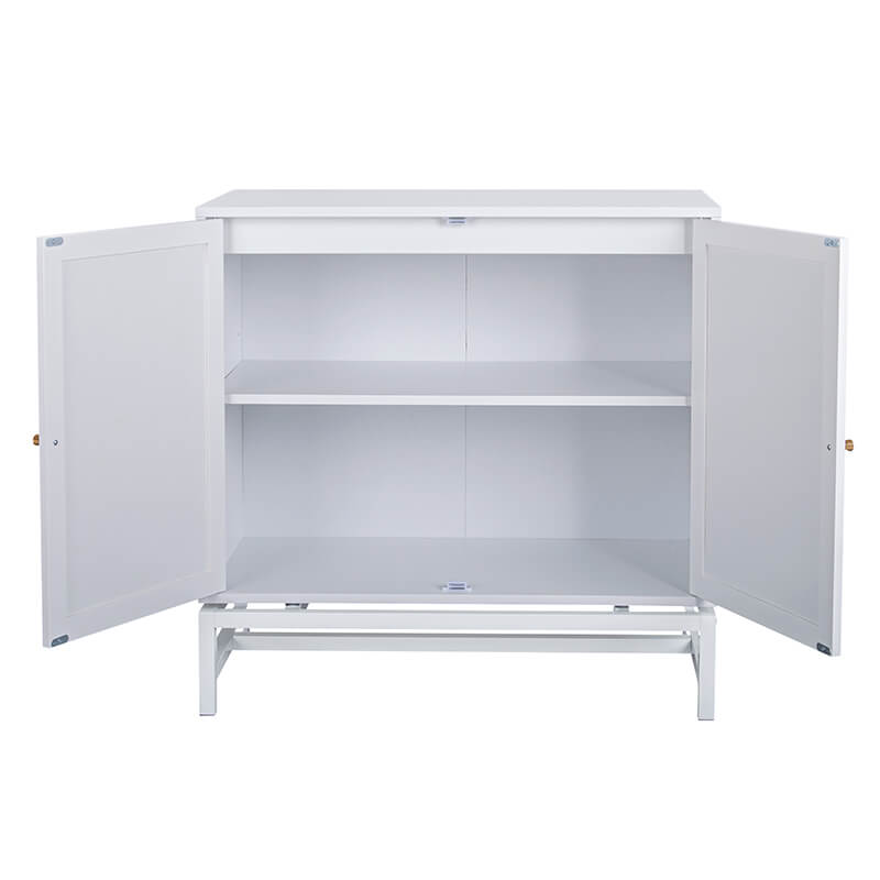 31.5" White 2-Door Rattan Cabinet - Set of 2