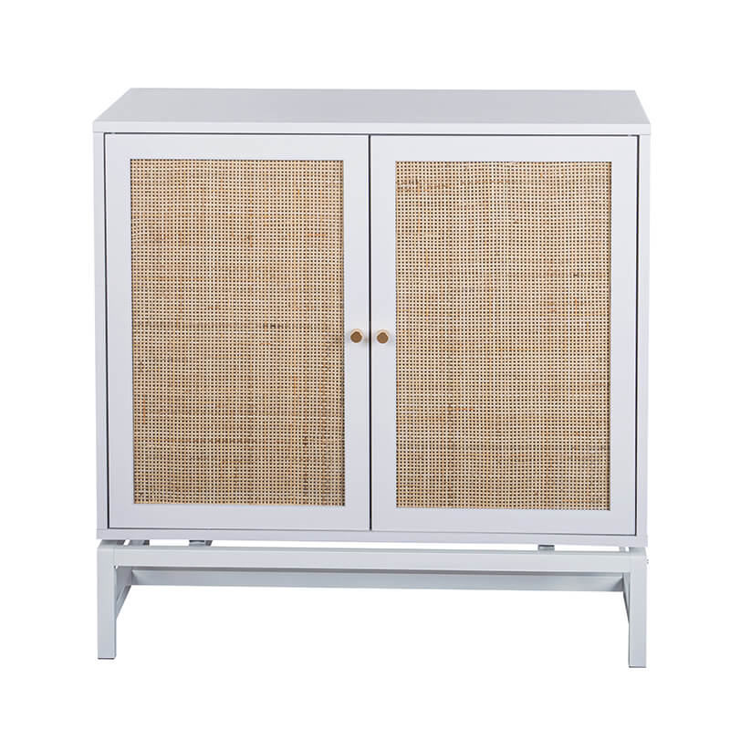 31.5" White 2-Door Rattan Cabinet - Set of 2