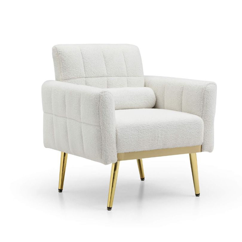 31" Mid-century Accent Armchair with Gold Legs - White Teddy Fabric