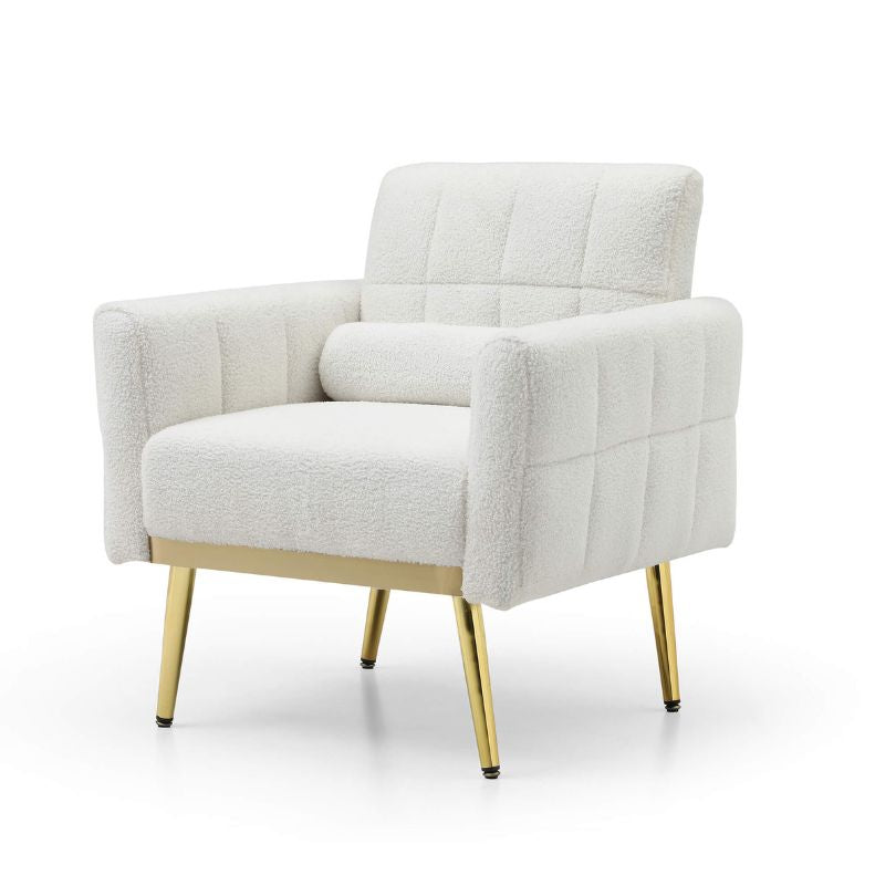 31" Mid-century Accent Armchair with Gold Legs - White Teddy Fabric