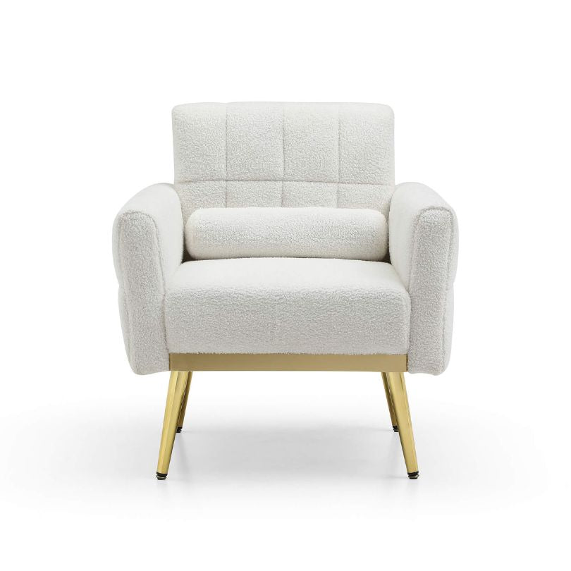 31" Mid-century Accent Armchair with Gold Legs - White Teddy Fabric