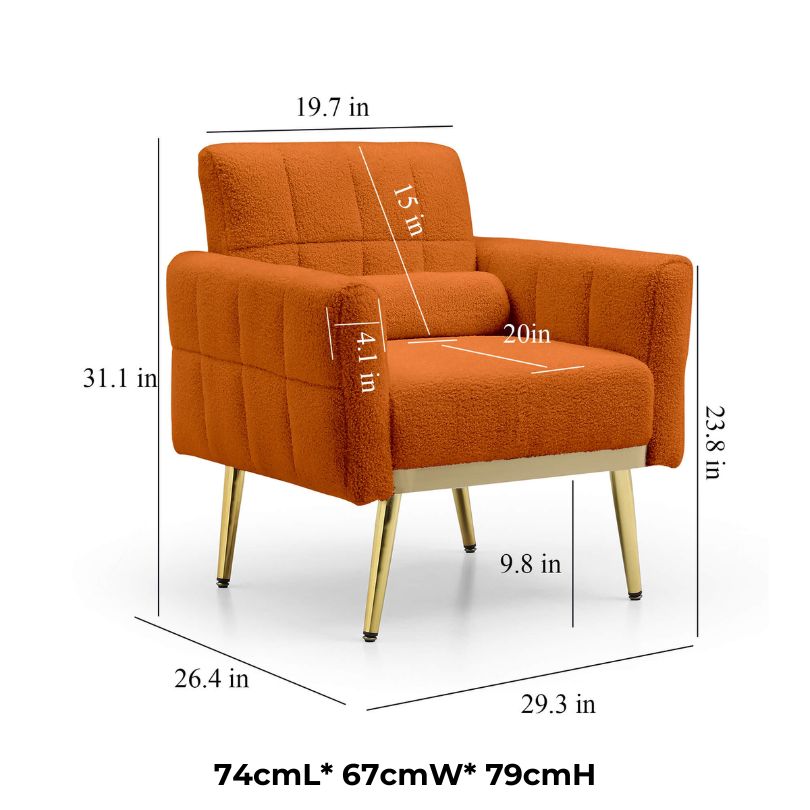 31" Modern Tufted Accent Chair with Waist Pillow - Orange Teddy Fabric