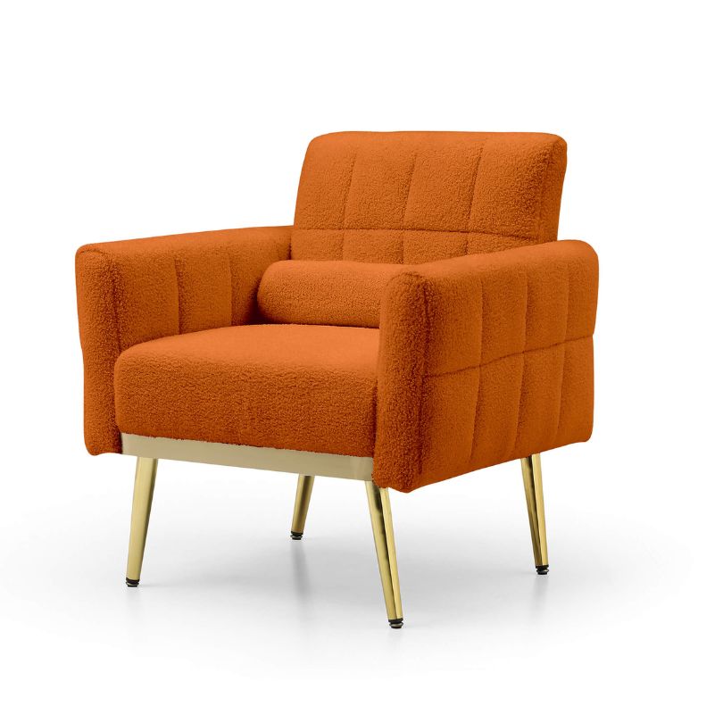 31" Modern Tufted Accent Chair with Waist Pillow - Orange Teddy Fabric