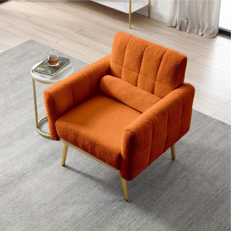 31" Modern Tufted Accent Chair with Waist Pillow - Orange Teddy Fabric