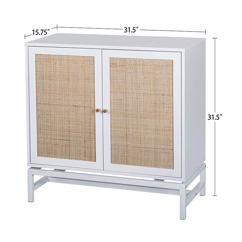 A dimension Image of our 31" Modern White Natural Rattan 2-tier Accent Storage Cabinet with Built-In Adjustable Shelf 