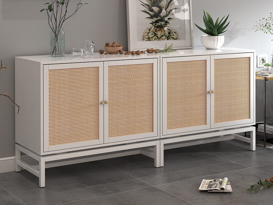 2 piece white rattan cabinet 