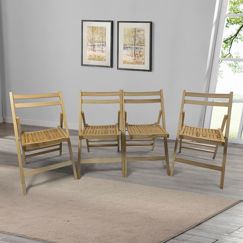 31" Natural-Wood Slatted Folding Event Chair - Set of 4