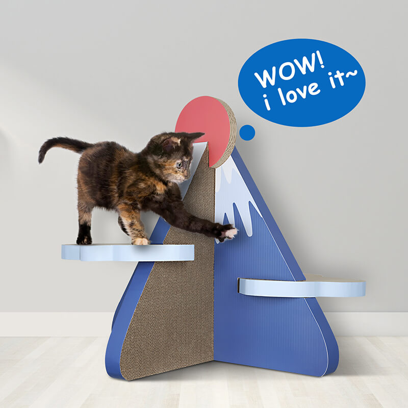 32" Blue Mount Fuji Shaped Cat Scratcher Post Board Lounge Bed