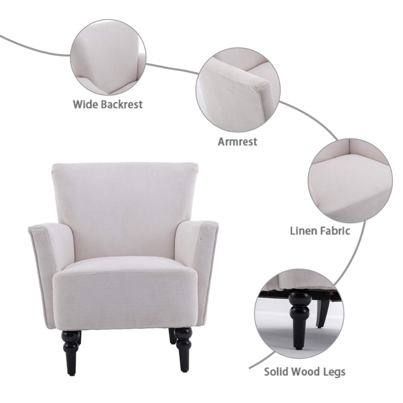 32" Modern Accent Linen Upholstered Armchair