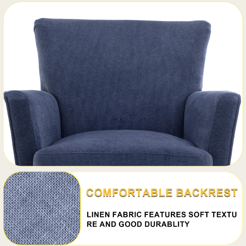 32 Modern Blue Accent Linen Armchair with Solid Wooden Legs