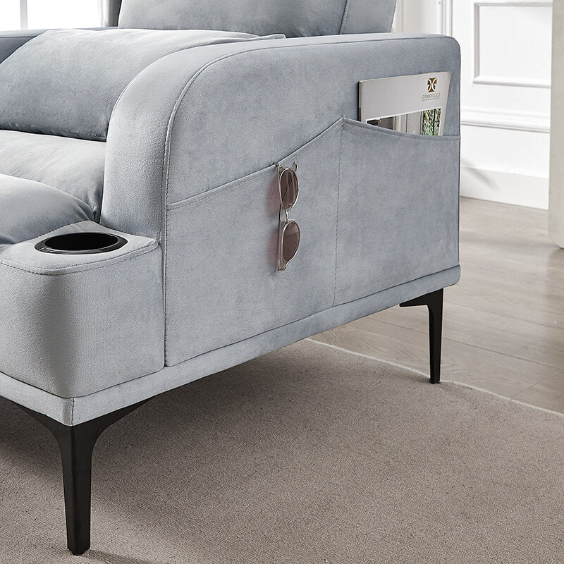 32" Modern Gray Velvet Fabric Armchair with Ottoman