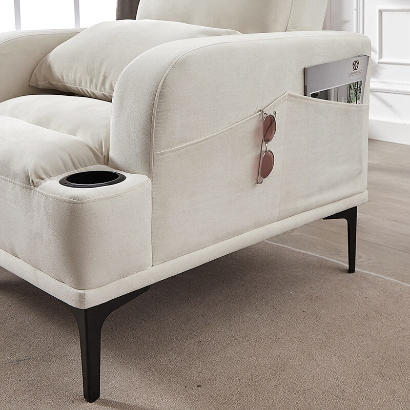 32" Modern Ivory Velvet Fabric Armchair with Ottoman