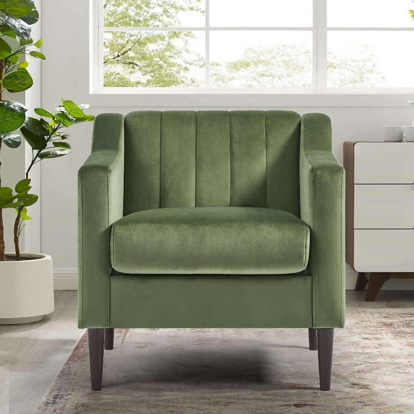 32" Modern Tufted Green Barrel Club Accent Chair