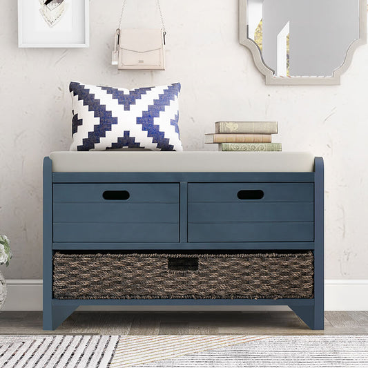 32" Navy Blue Entryway Storage Bench