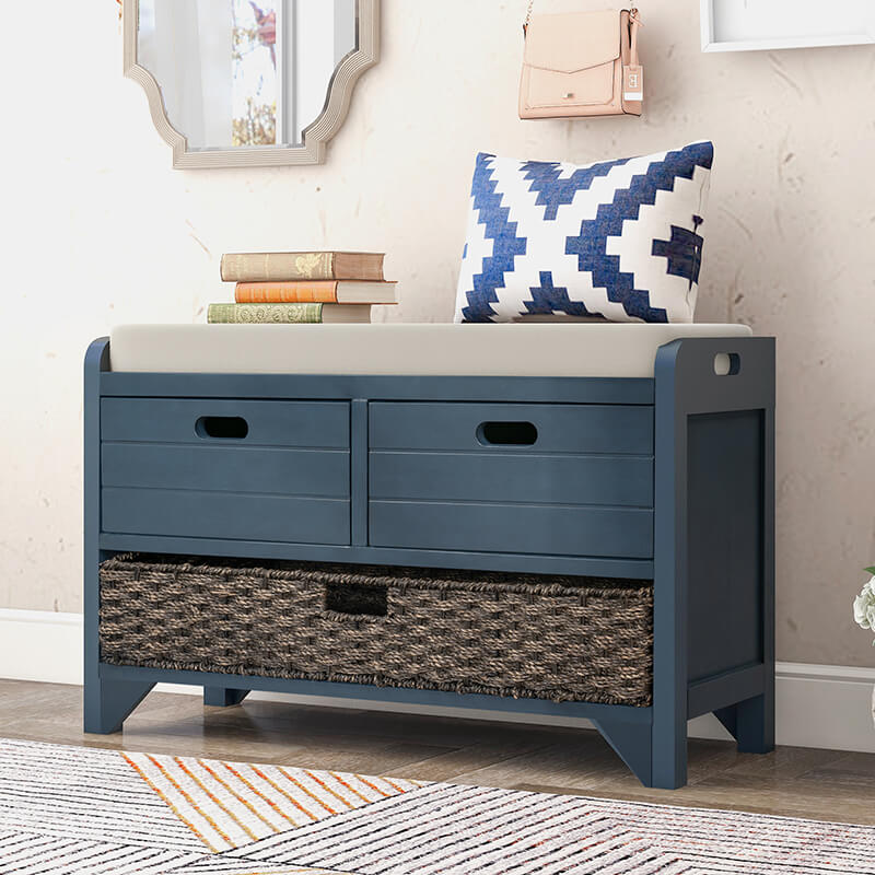 32" Navy Blue Entryway Storage Bench