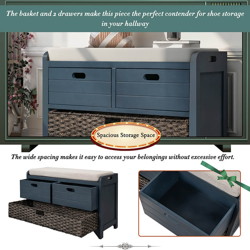 32" Blue Entryway Storage Bench