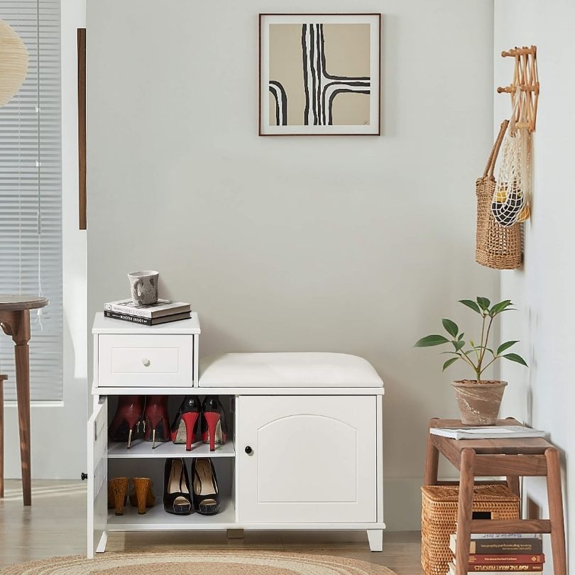 white entryway storage 