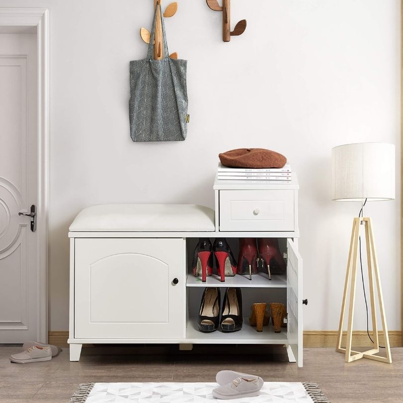 white entryway storage 