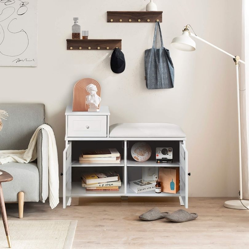 white entryway storage 