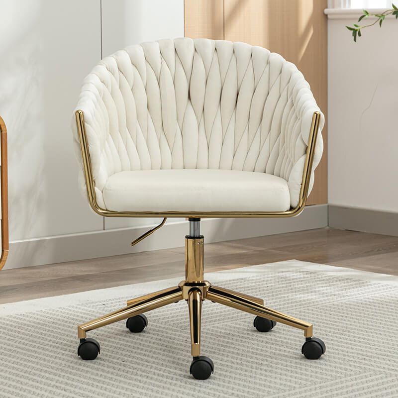 33.46" Modern Beige Velvet Home Office Chair - Adjustable Height & Adjustable Casters