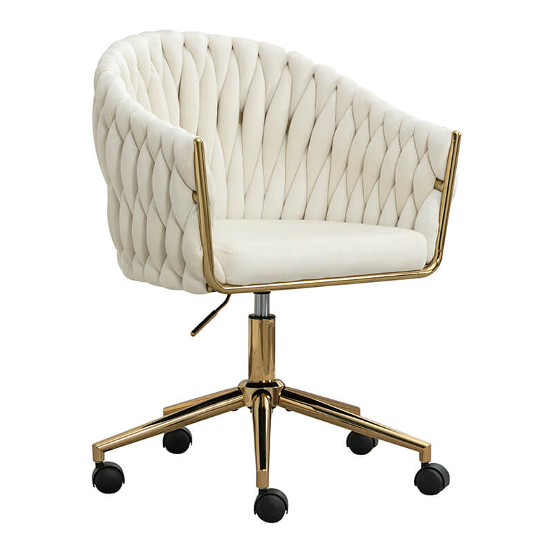 33.46" Modern Beige Velvet Home Office Chair - Adjustable Height & Adjustable Casters