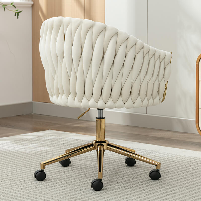 33.46" Modern Beige Velvet Home Office Chair - Adjustable Height & Adjustable Casters