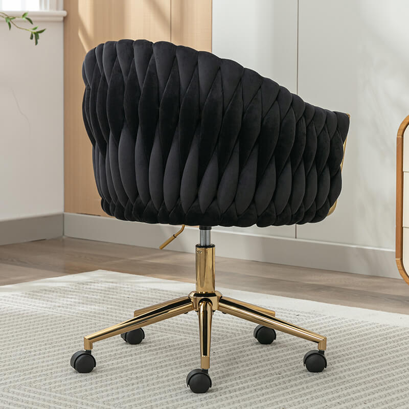 33.46" Modern Black Velvet Home Office Chair - Adjustable Height & Adjustable Casters